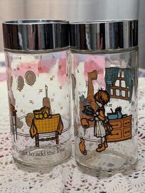 HOLLY HOBBIE Glass Salt and Pepper Shakers 1980 American Greetings Spice Jars